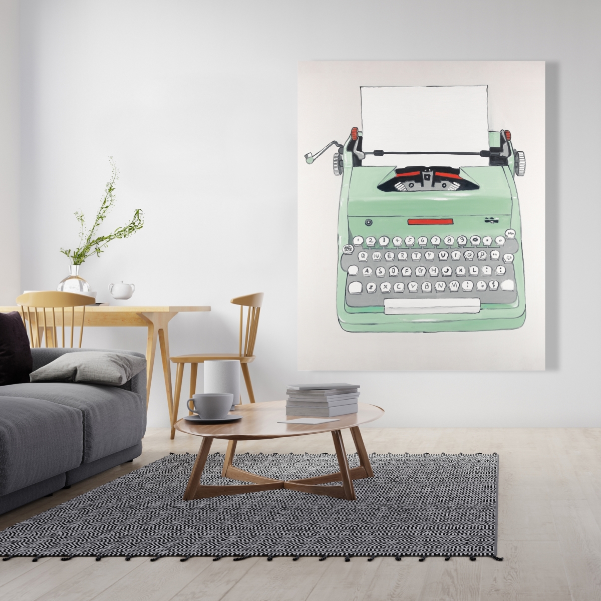 C1RC4860RA87KA 48 x 60 in. Mint Typewriter Canvas - Unique Home Decor Accent