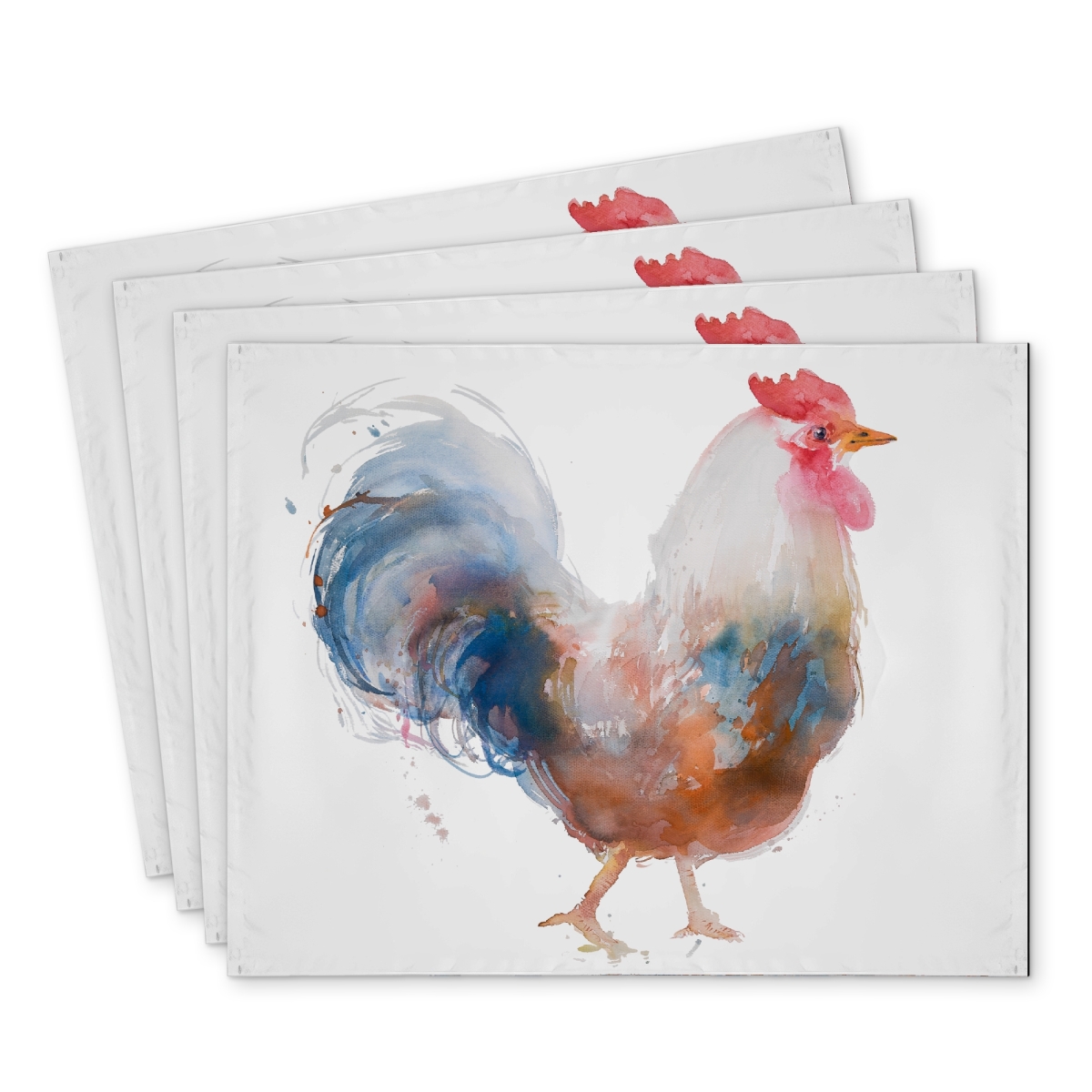 Picture of Begin Home Decor C4PP1418DJ1A87 14 x 18 in. Watercolor Rooster Polyester Placemat - Home Decor Accent - Set of 4