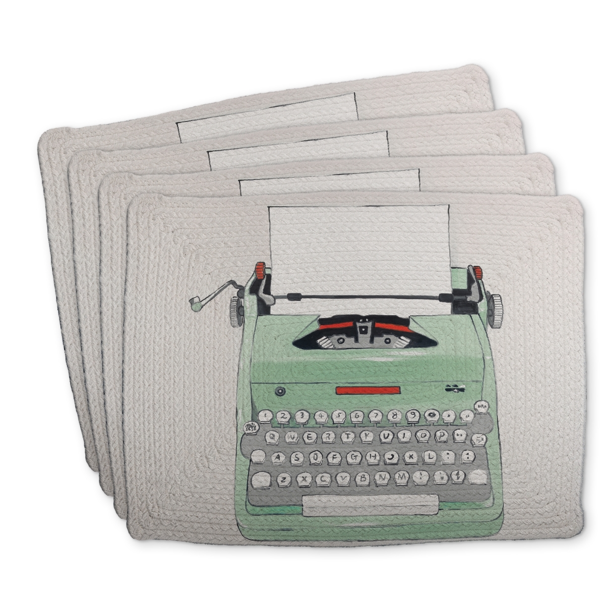 Picture of Begin Home Decor C4BP1418FZJJLI 14 x 18 in. Mint Typewriter Braided Polyester Placemat for Home Decor - Set of 4