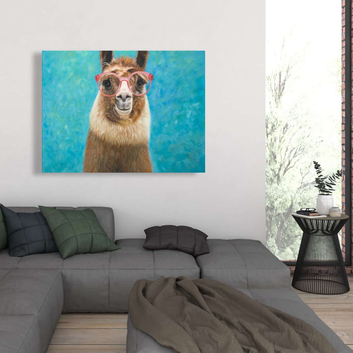 C1RC3648F1GU78 36 x 48 in. Lovable Llama - Children Art Brown Canvas for Home Decor