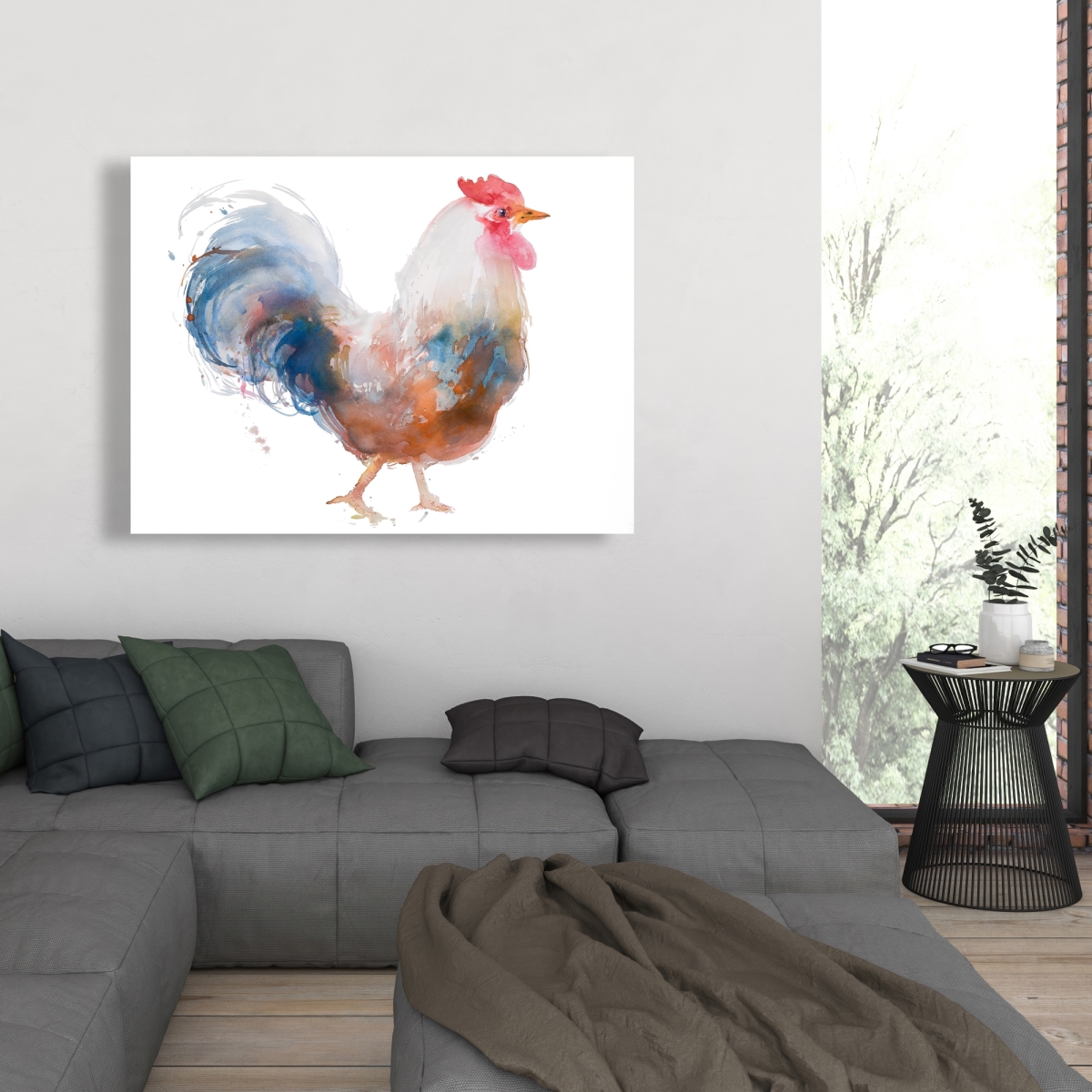 C1RC364870QO27 36 x 48 in. Watercolor Rooster - Blue Animals Canvas for Home Decor