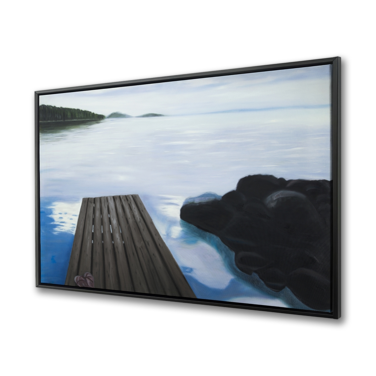 C1FC36482L49DZ 36 x 48 in. Evening on the Dock - Classic Blue Mountains Framed Canvas Decor