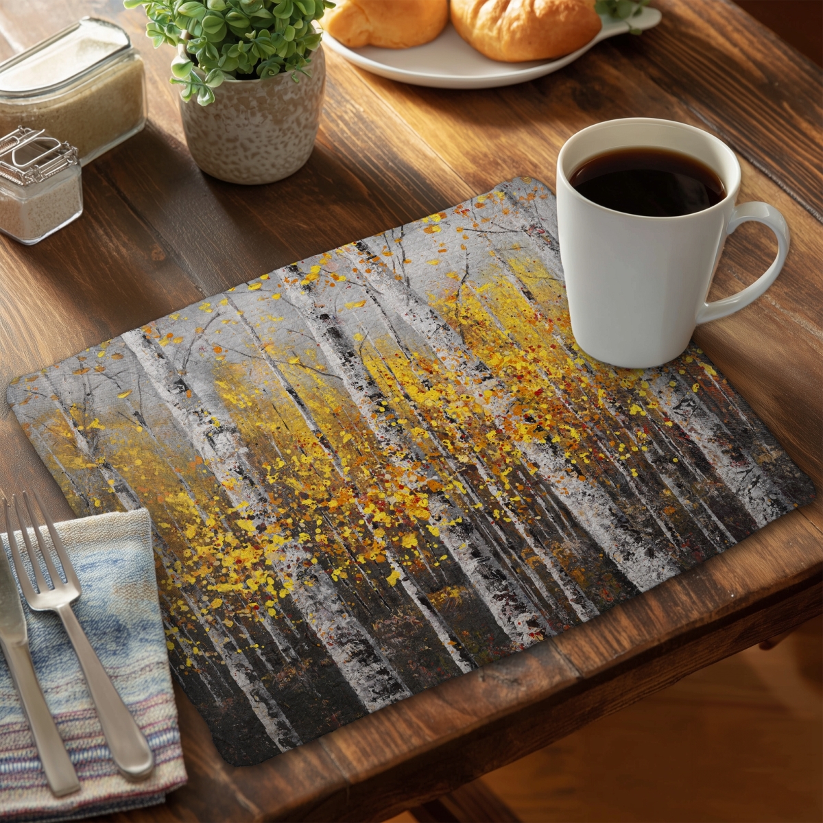 Picture of Begin Home Decor C6BP14187VPLWP 14 x 18 in. Sunny Birch Trees Braided Polyester Placemat for Home Decor - Set of 6