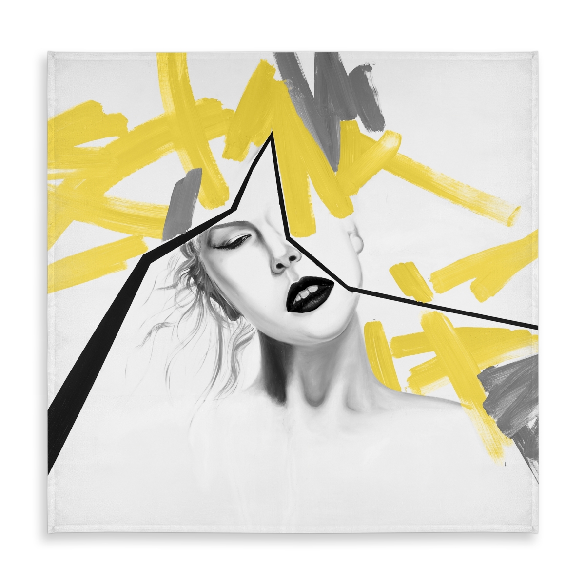 Picture of Begin Home Decor C1TC5858GGV33D 58 x 58 in. Gray Modern Figurative Tablecloth - Woman with Yellow Line Decor
