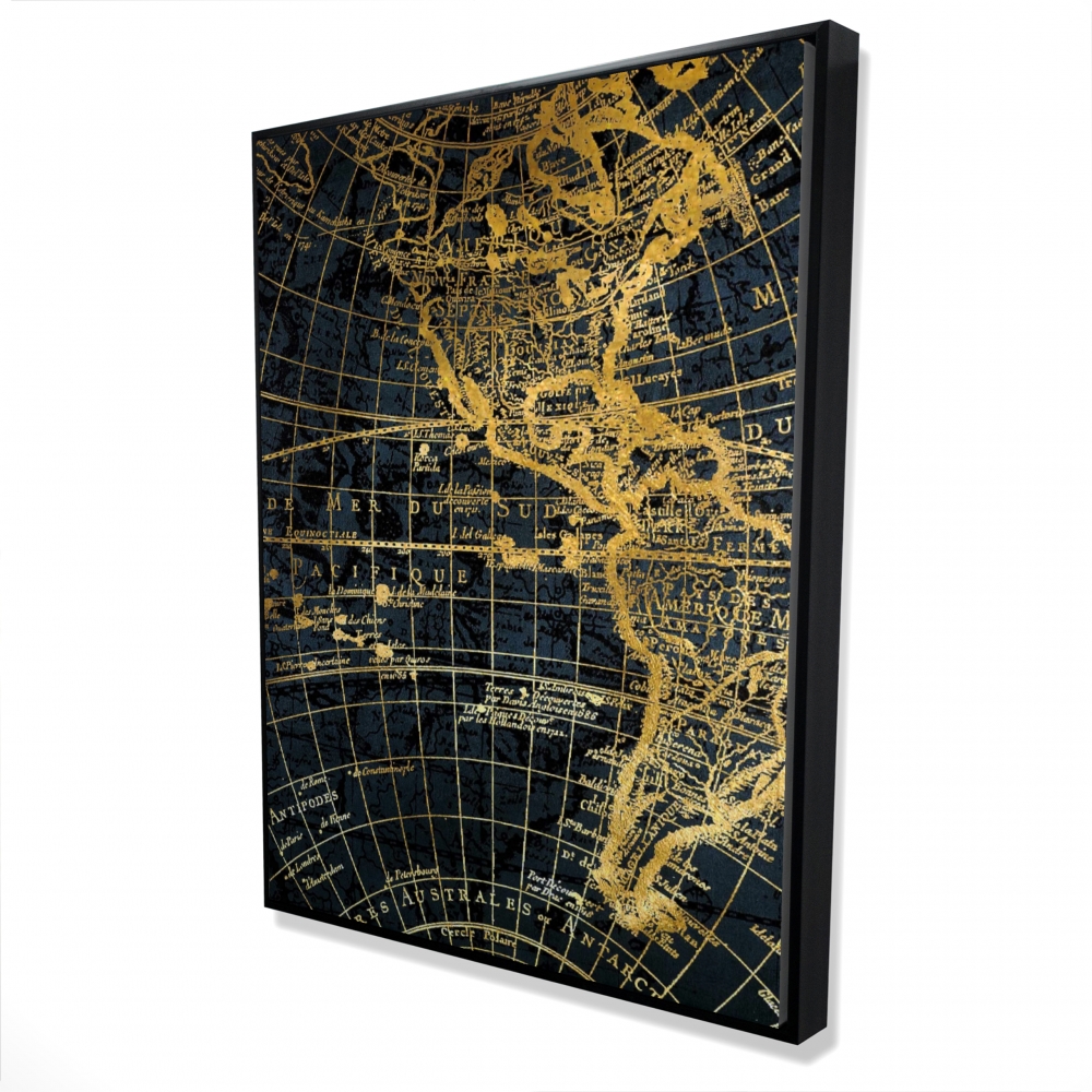 2081-4836-CI120 36 x 48 in. Blue & Marine World Map Globe - Framed Canvas for Man Cave