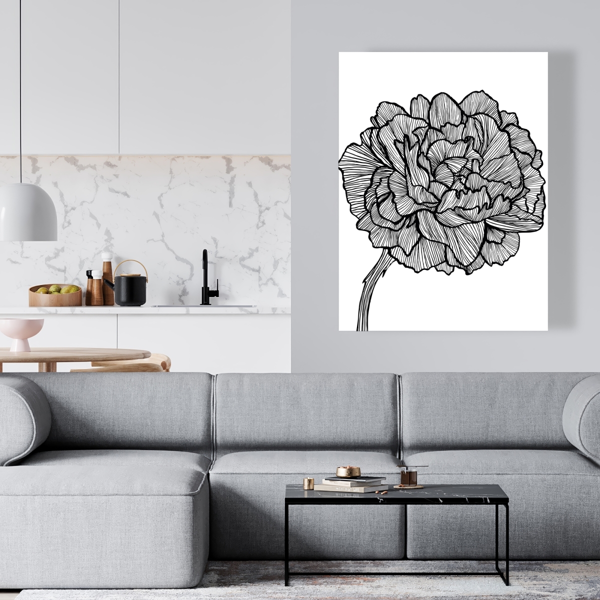 C1RC3648T2GQBM 36 x 48 in. Peony Line - Floral Botanical Bedroom Canvas for Home Decor