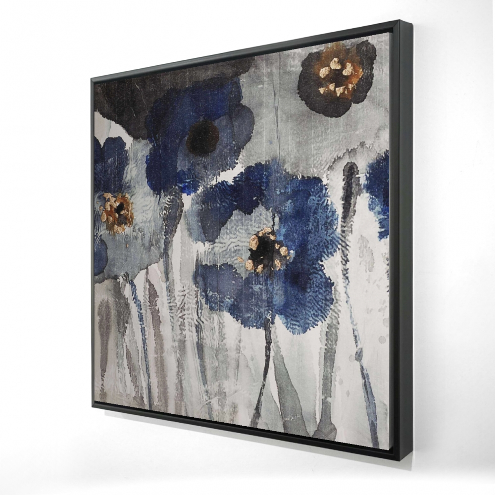 2081-2424-FL96 24 x 24 in. Blue Blurry Flowers - Botanical Classic Blue Framed Canvas Decor