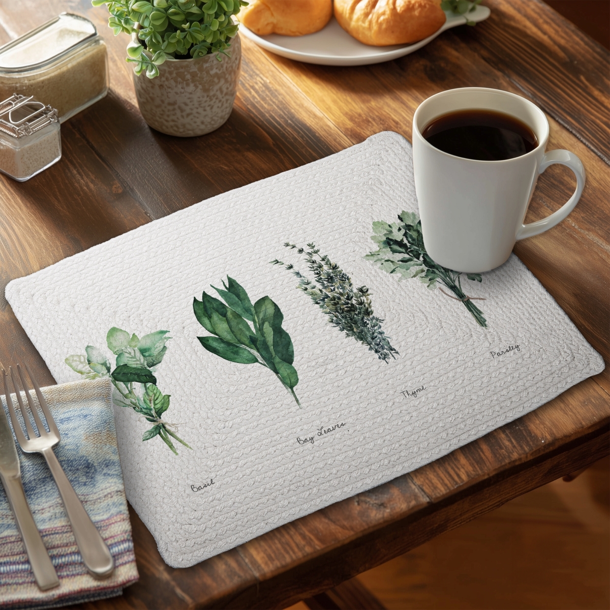Picture of Begin Home Decor C6BP1418N2KUYX 14 x 18 in. Fine Herbs Braided Polyester Placemat for Home Decor - Stylish - Set of 6