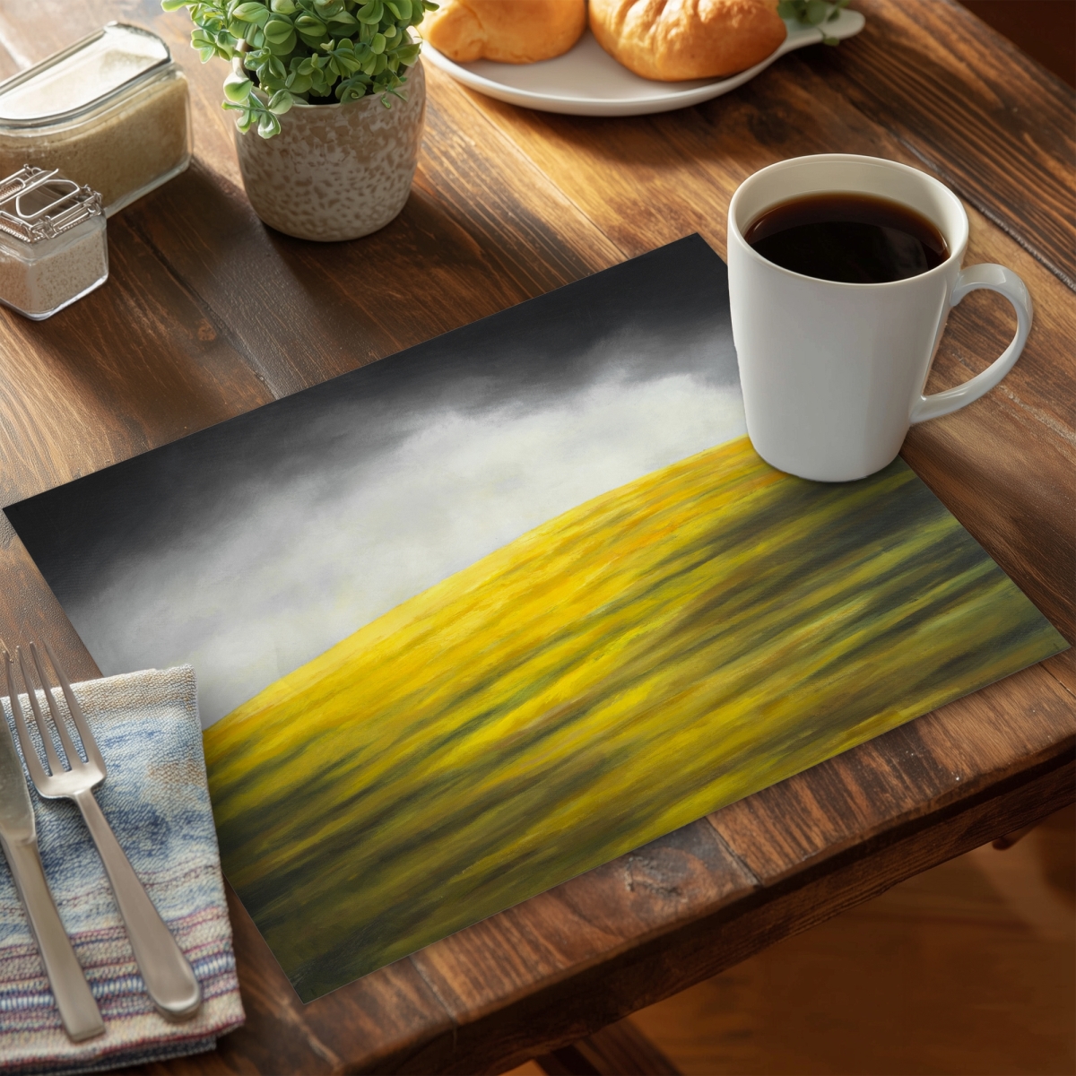 Picture of Begin Home Decor C6PP14180P2A3D 14 x 18 in. Yellow Hill Polyester Placemat - Stylish Home Decor Accent - Set of 6