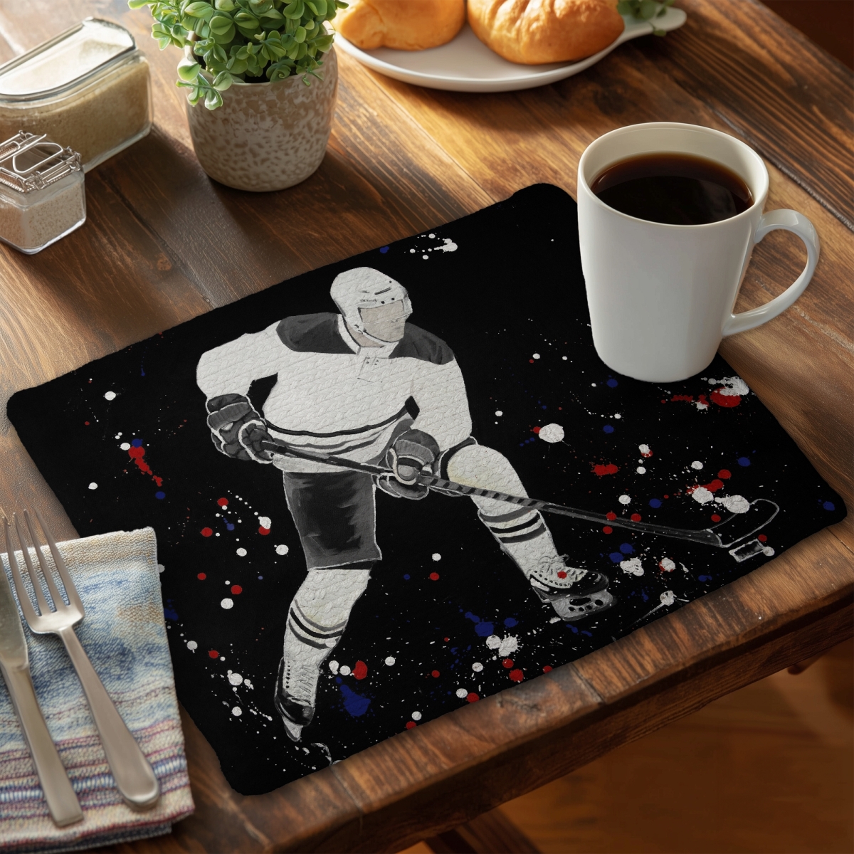 Picture of Begin Home Decor CBPM1418NQBDO1 14 x 18 in. Hockey Player Blue Braided Polyester Placemat - Home Decor