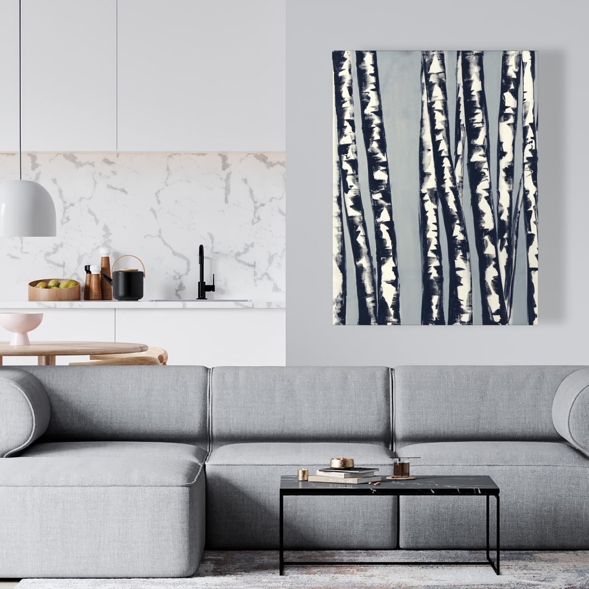 C1RC3648ND4A3J 36 x 48 in. Abstract Birch Forest - Blue Rustic Canvas for Home Decor