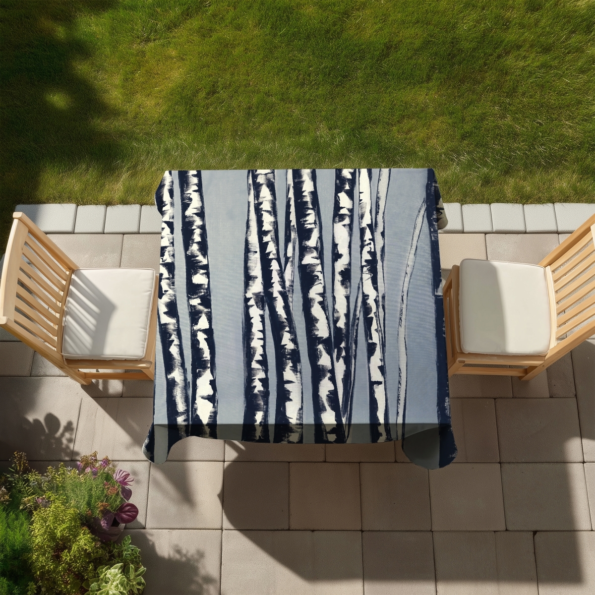 Picture of Begin Home Decor C1TC5858ELY27B 58 x 58 in. Abstract Birch Forest Tablecloth - Indoor & Outdoor Home Decor