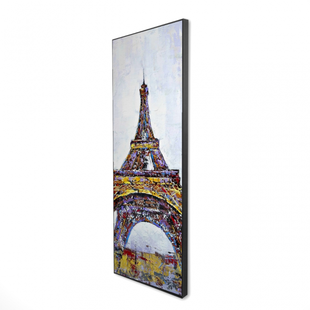 2081-6020-CI46 20 x 60 in. Abstract Paint Splash Eiffel Tower - Yellow Framed Canvas Decor