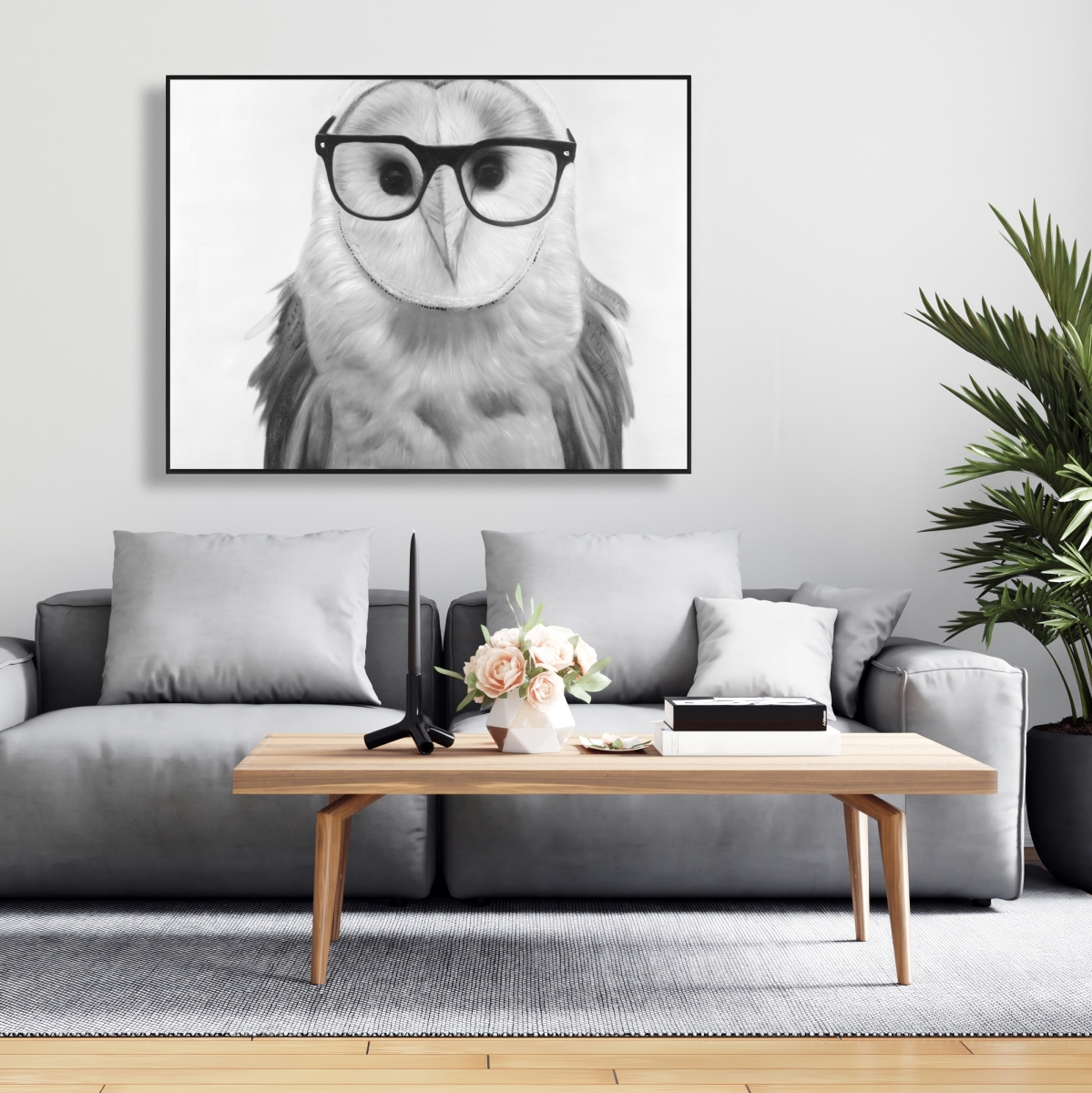 C1FC3648QZSXLS 36 x 48 in. Realistic Barn Owl with Glasses - Wildlife Bedroom Canvas Art