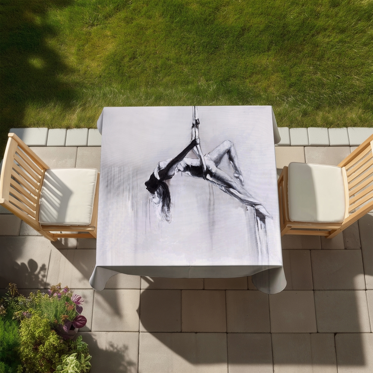 Picture of Begin Home Decor C1TC58587RG5CM 58 x 58 in. Dancer on Aerial Contortion Tablecloth - Figurative Hobbies Decor