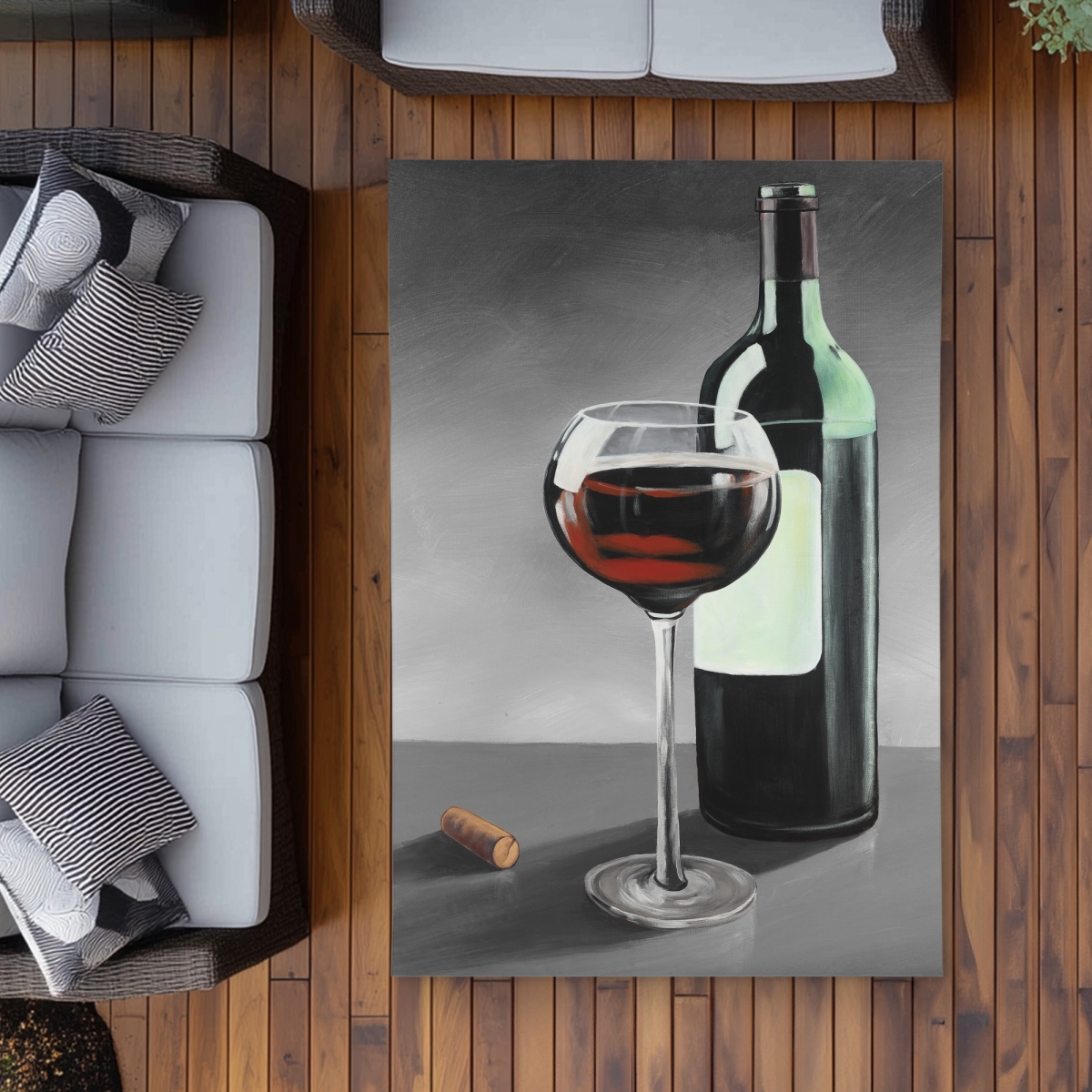 C1ROAR46M82T9R 4 x 6 ft. Bottle of Burgundy - Rustic Still Life Outdoor Area Rug - Rectangle