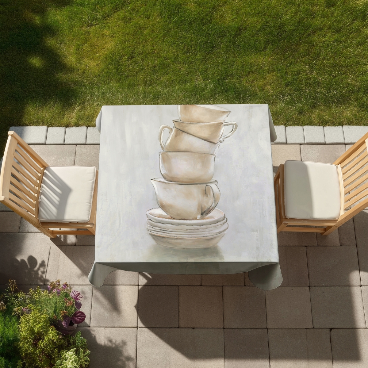 Picture of Begin Home Decor C1TC5858U3VZ76 58 x 58 in. Coffee Mugs Gray Tablecloth - Indoor & Outdoor Home Decor