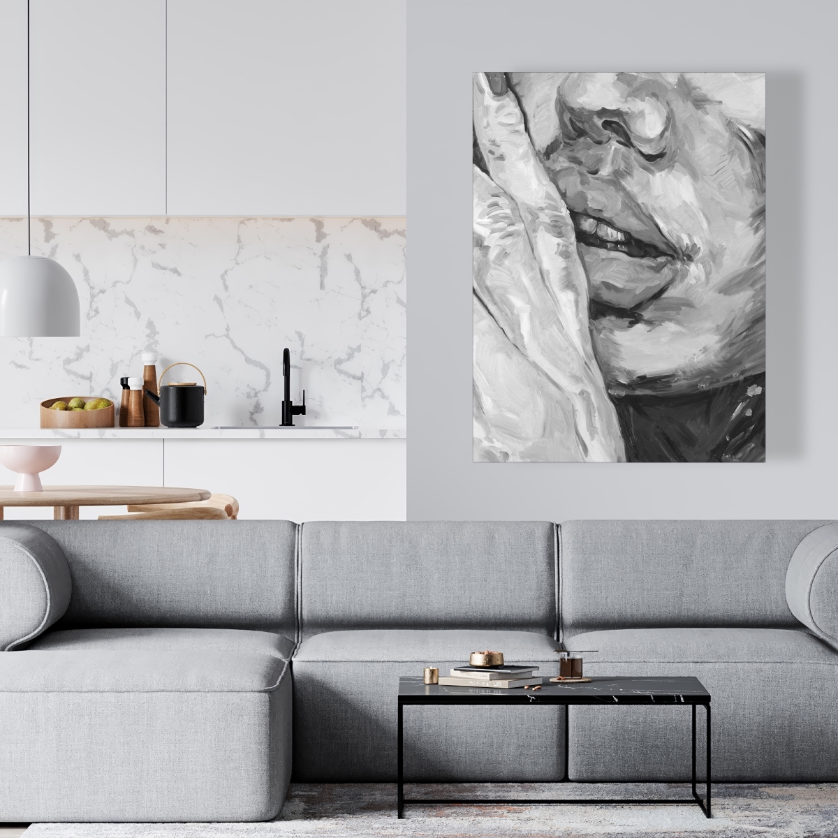 C1RC3648YQMGTT 36 x 48 in. Luscious Lips - Monochrome Gray Canvas for Home Decor