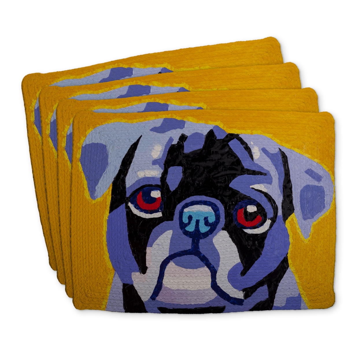 Picture of Begin Home Decor C4BP1418EW5ZGK 14 x 18 in. Flash the Pug Braided Polyester Placemat for Home Decor - Set of 4