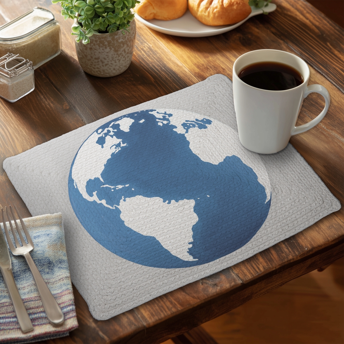 Picture of Begin Home Decor CBPM14189ATJ7V 14 x 18 in. Earth-Themed Blue Travel Map Placemat - Braided Polyester Decor