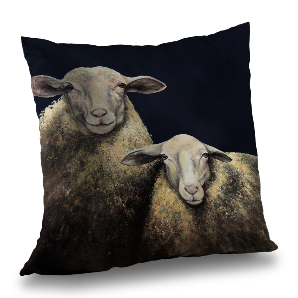 C1PT14144GFYJQ 14 x 14 in. Two Sheep Blue Poly Twill Throw Pillow - Insert Included