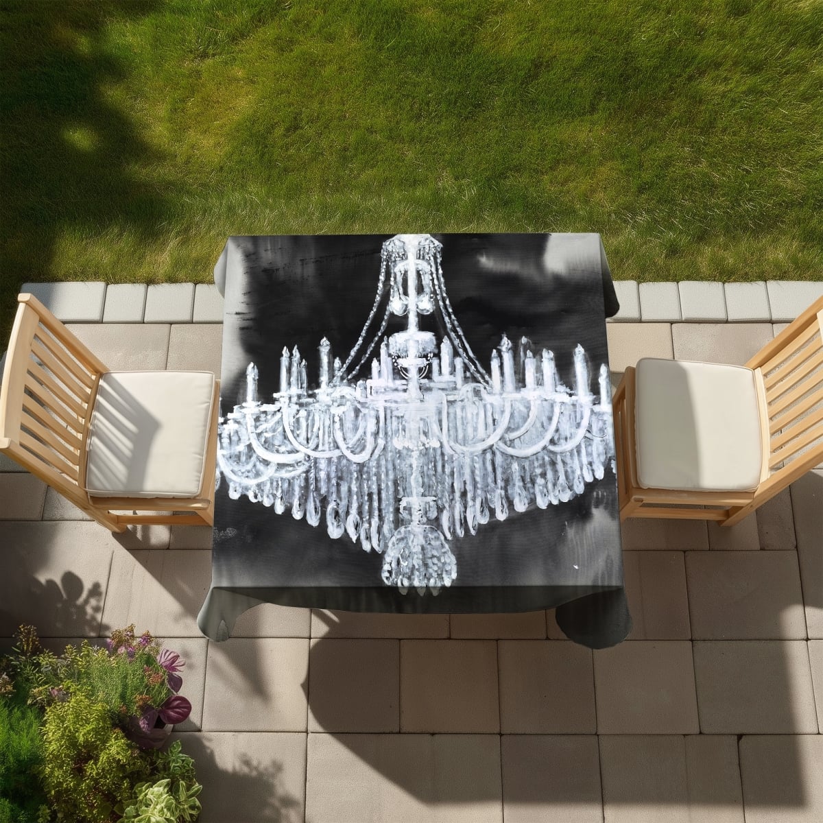 Picture of Begin Home Decor C1TC5858Z52Y29 58 x 58 in. Glam Chandelier Blue Tablecloth - Indoor & Outdoor Home Decor