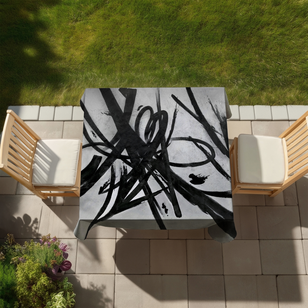 Picture of Begin Home Decor C1TC5858ITUSNS 58 x 58 in. Circular Strokes Tablecloth - Minimalist Indoor & Outdoor Decor