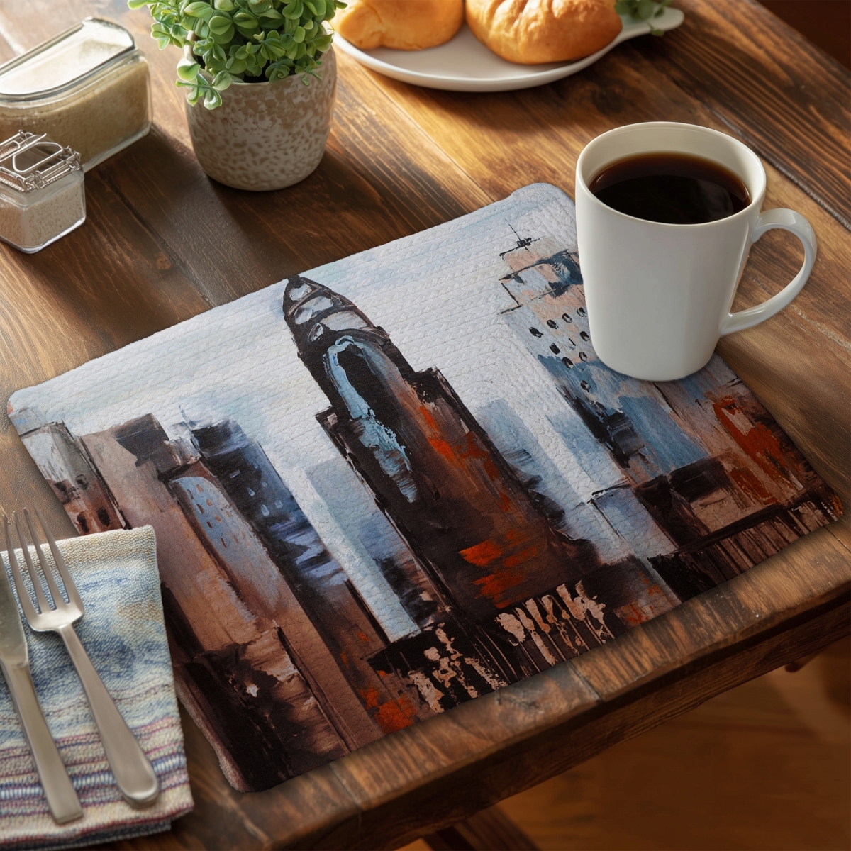 Picture of Begin Home Decor CBPM1418FEYF5C 14 x 18 in. Sullen Day in the City Blue Polyester Placemat - Home Decor