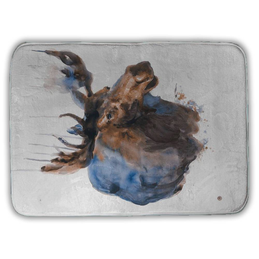 5930-2417-AN254-1 17 x 24 in. Abstract Blue Moose Bath Mat - Rustic Deer Home Decor