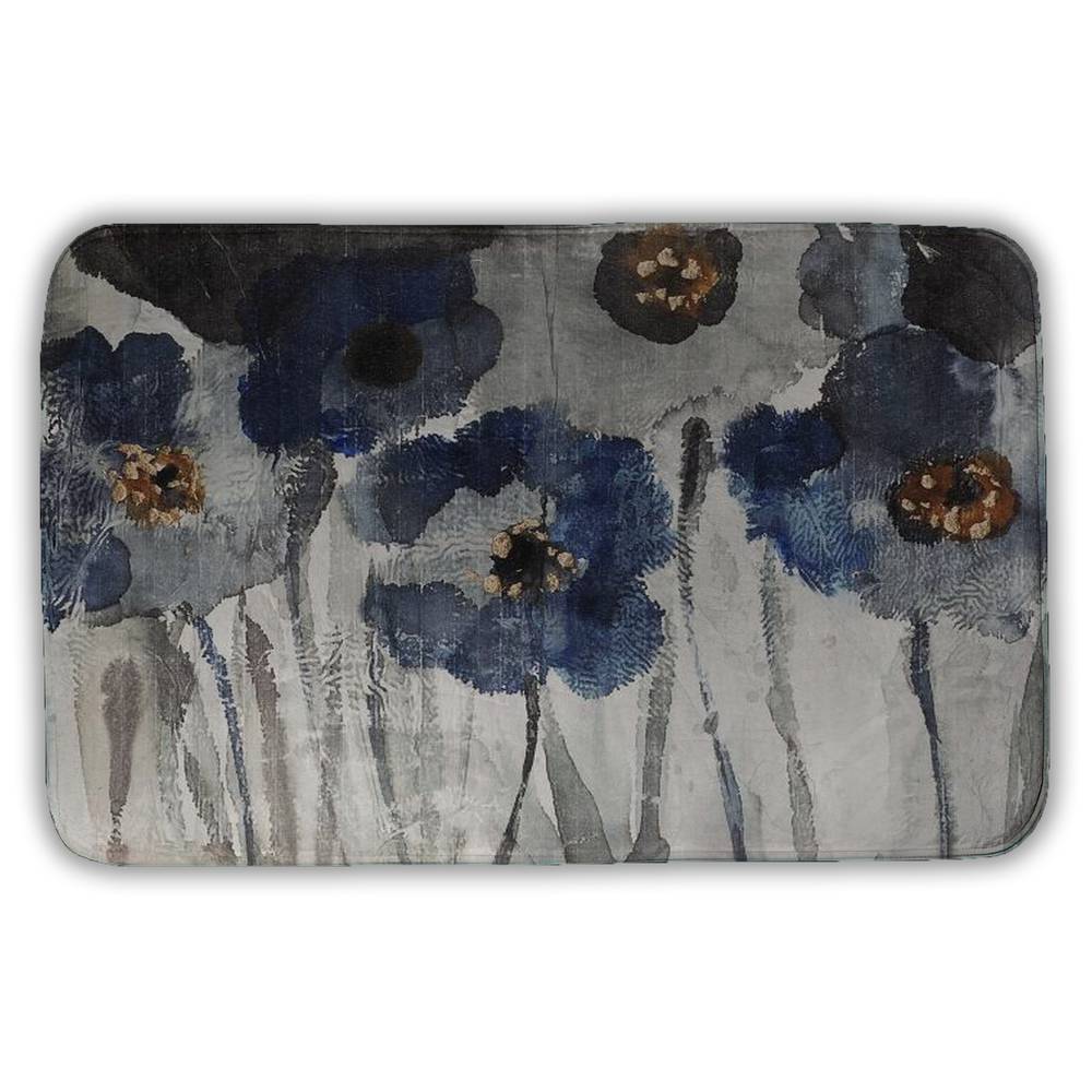 5930-2134-FL96 21 x 34 in. Blue Blurry Flowers Botanical Office Bath Mat - Home Decor