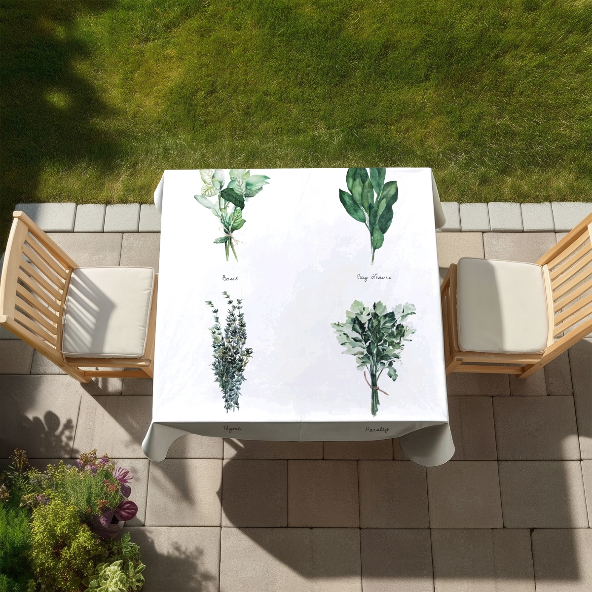 Picture of Begin Home Decor C1TC5858FLL6VN 58 x 58 in. Leaves Green Fine Herbs Tablecloth - Indoor & Outdoor Decor