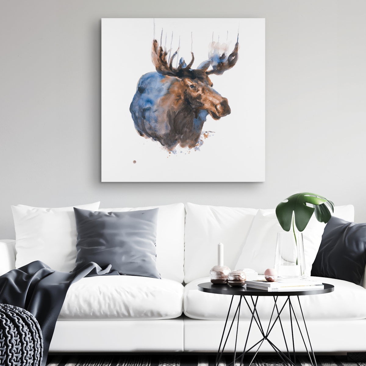 C1RC32326D4GZR 32 x 32 in. Abstract Blue Moose - Classic Blue Animals Canvas Decor