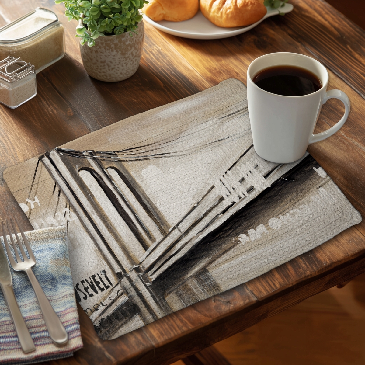 Picture of Begin Home Decor C6BP1418J946T3 14 x 18 in. City Bridge Braided Polyester Placemat - Stylish Home Decor - Set of 6
