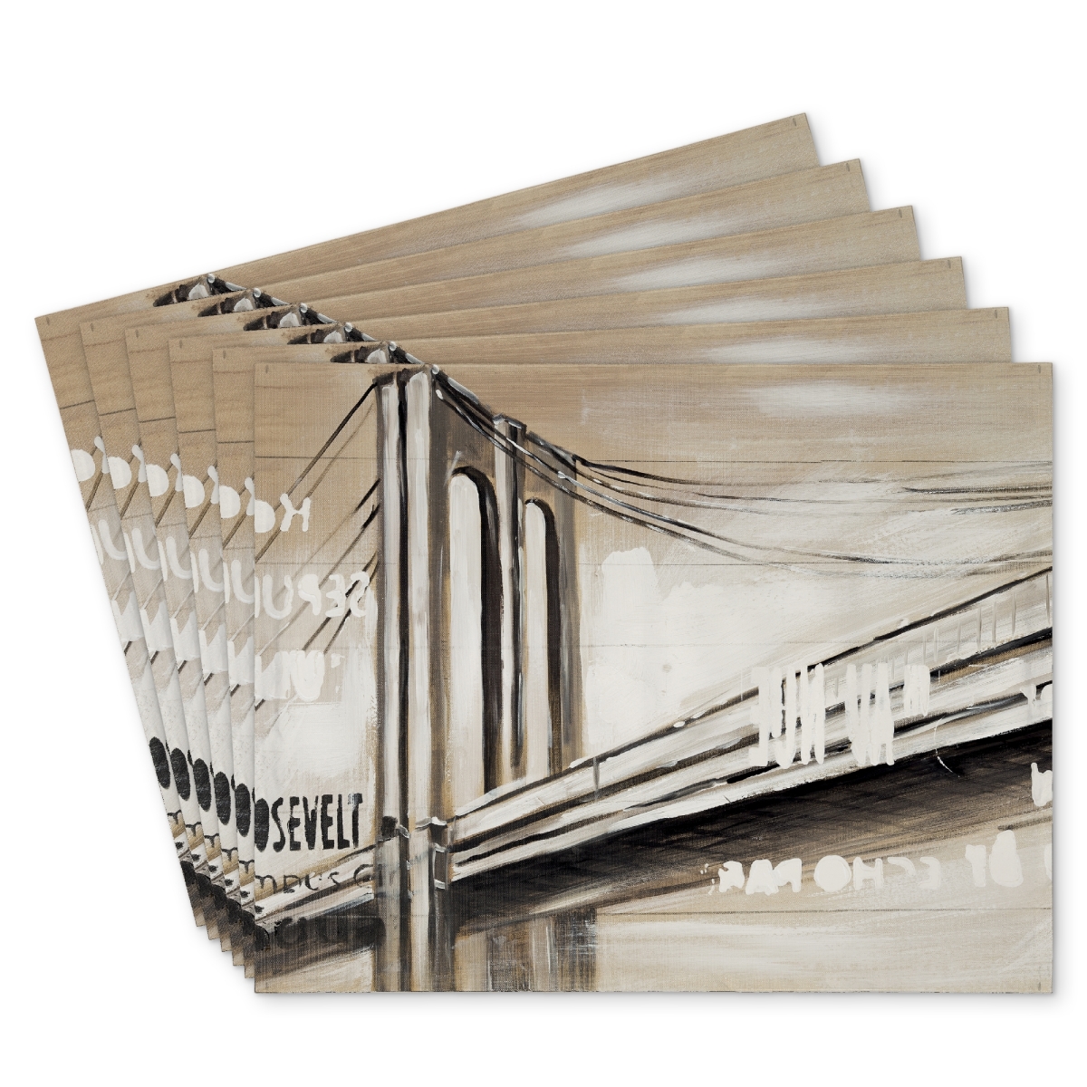 Picture of Begin Home Decor C6PP1418R60OQY 14 x 18 in. City Bridge Polyester Placemat - Home Decor Essential - Set of 6