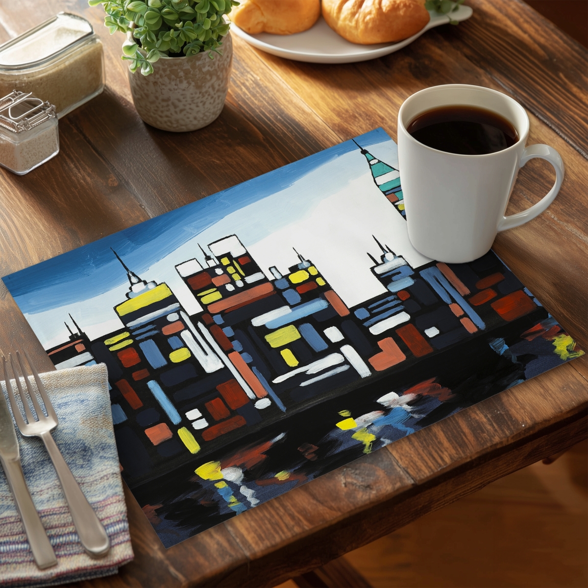 Picture of Begin Home Decor C6PP14186I2G5O 14 x 18 in. Colorful Skyline Polyester Placemat - Home Decor Accent - Set of 6