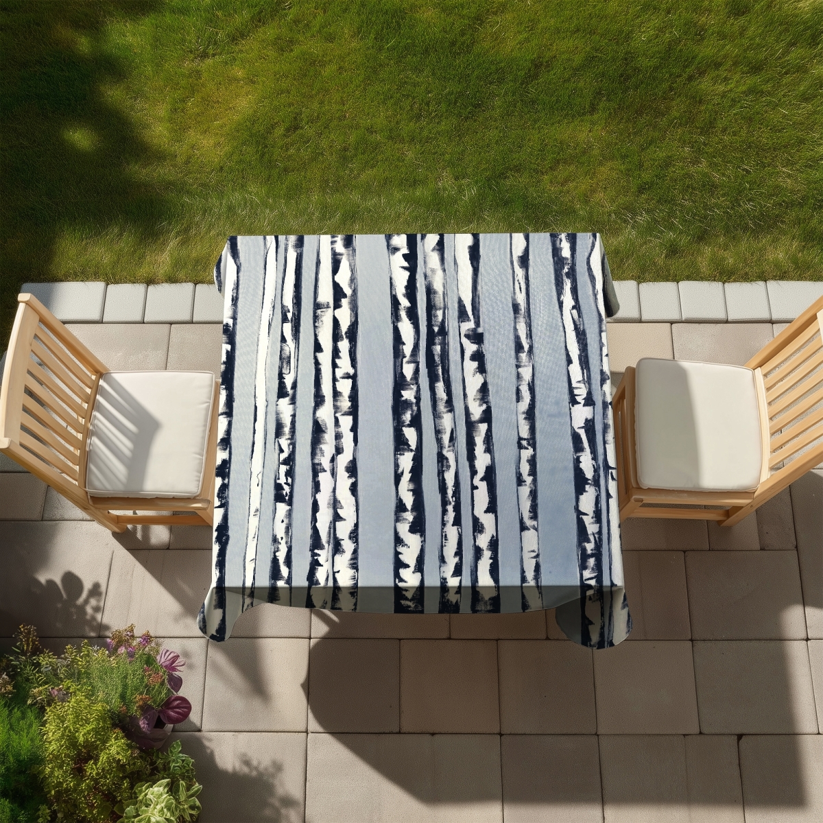 Picture of Begin Home Decor C1TC5858DQI0AP 58 x 58 in. Office Trees Blue Tablecloth - Small Birch Trees Decor