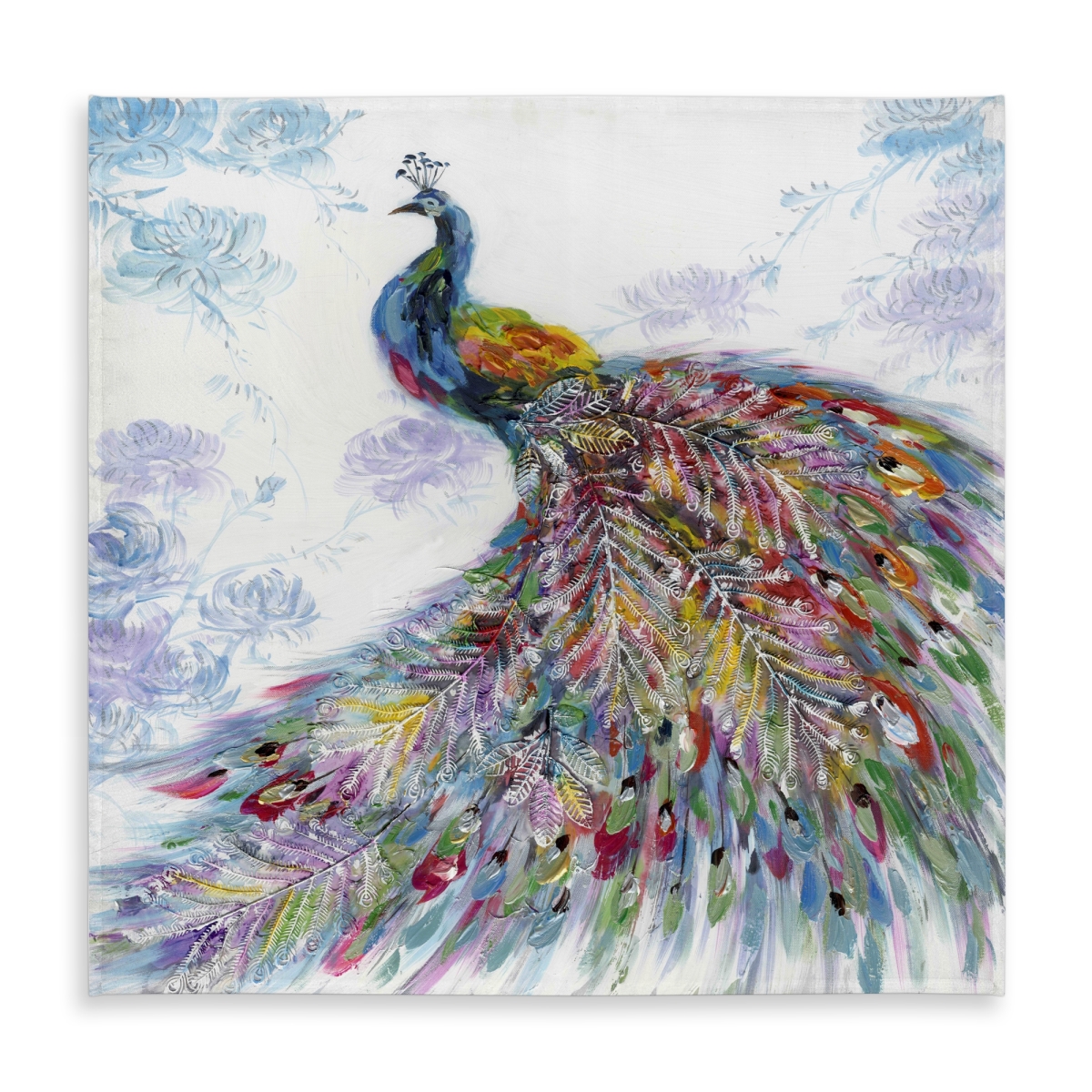 Picture of Begin Home Decor C1TC5858BOQKUJ 58 x 58 in. Majestic Peacock with Flowers Tablecloth - Blue Bird Decor