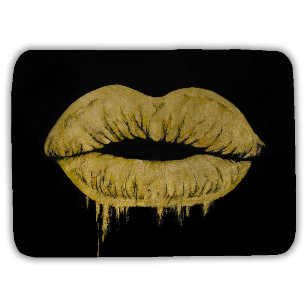 5930-1724-FI89 17 x 24 in. Golden Lips Woman Figurative Black Bath Mat - Home Decor
