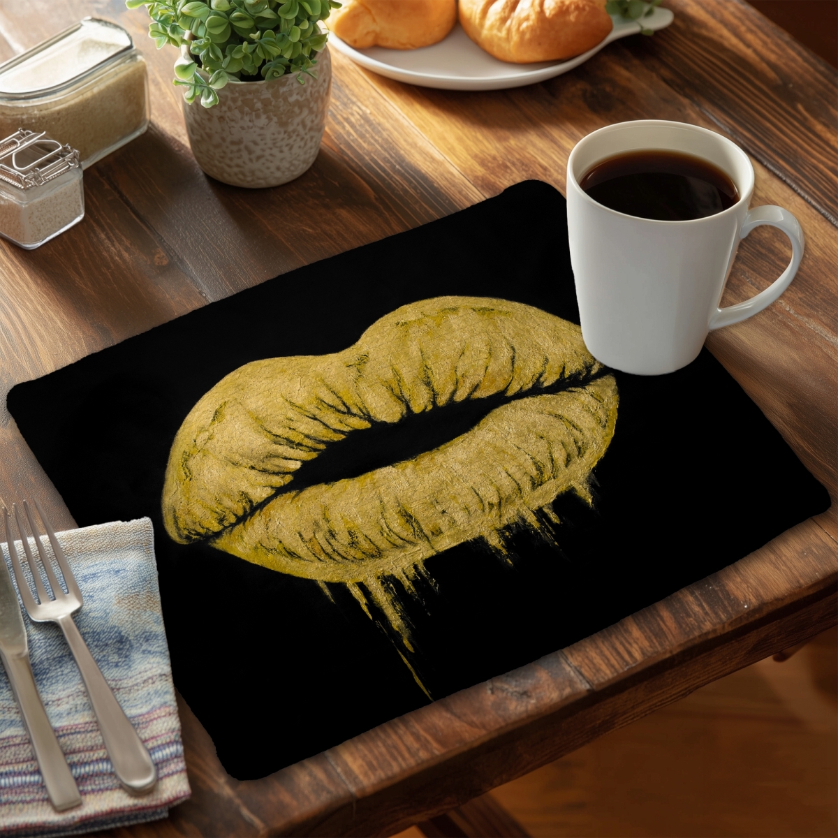 Picture of Begin Home Decor C4BP1418VRQL7A 14 x 18 in. Golden Lips Braided Polyester Placemat - Stylish Home Decor - Set of 4