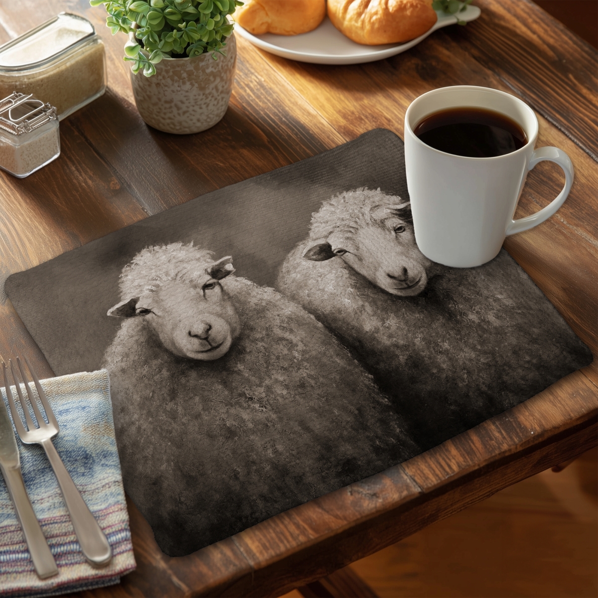 Picture of Begin Home Decor C4BP1418LXA4UE 14 x 18 in. Sheep Sepia Braided Polyester Placemats for Home Decor - Set of 4