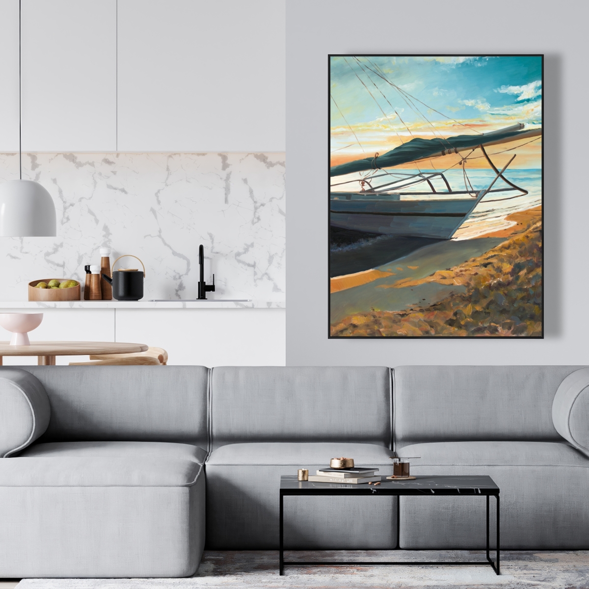 C1FC36485KRG0X 36 x 48 in. Peaceful Seaside - Exotic Framed Canvas for Bathroom Decor