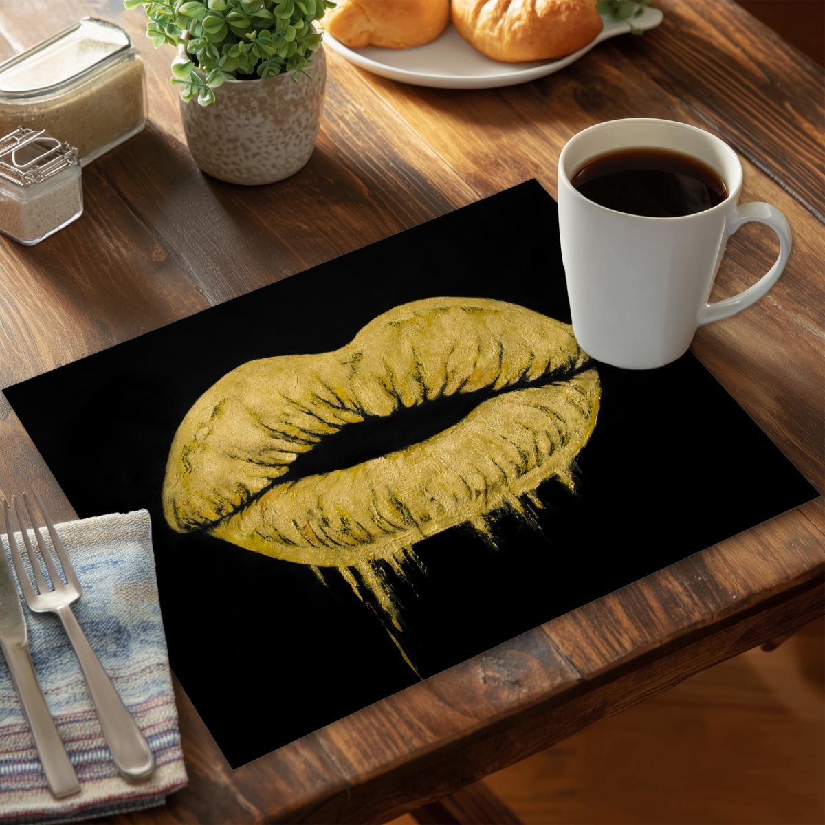 Picture of Begin Home Decor C4PP1418U3PEQ2 14 x 18 in. Golden Lips Polyester Placemat - Elegant Home Decor Accessory - Set of 4