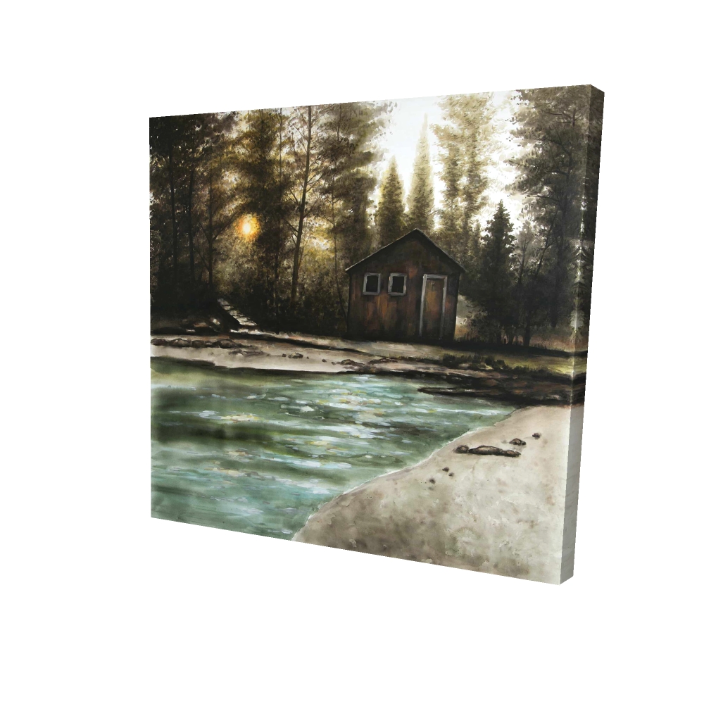 2080-3636-LA189 36 x 36 in. Cabin in the Forest - Man Cave Trees Canvas for Home Decor