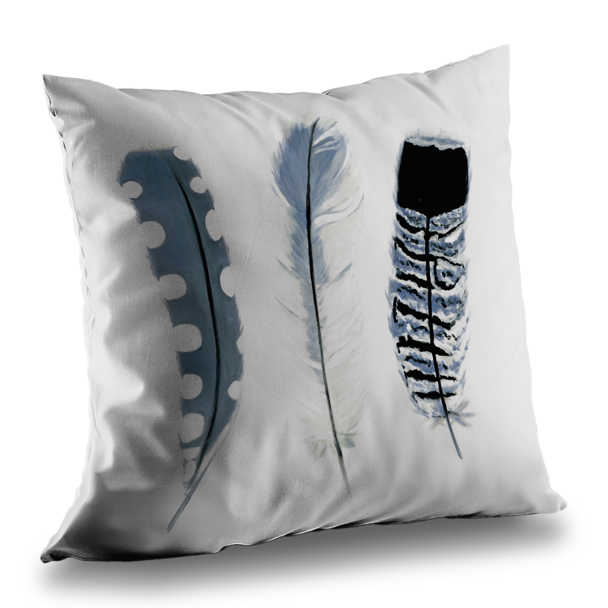 C1PC1414CCVGXS 14 x 14 in. Delicate Blue Feathers - Black Poly Twill Throw for Home Decor