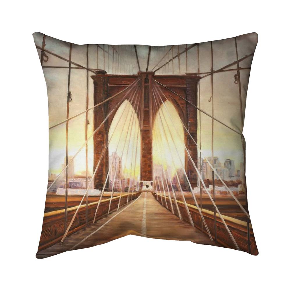 5541-1616-CI346 16 x 16 in. Sunset on Brooklyn Bridge Pillow - Brown Hyperrealist Decor