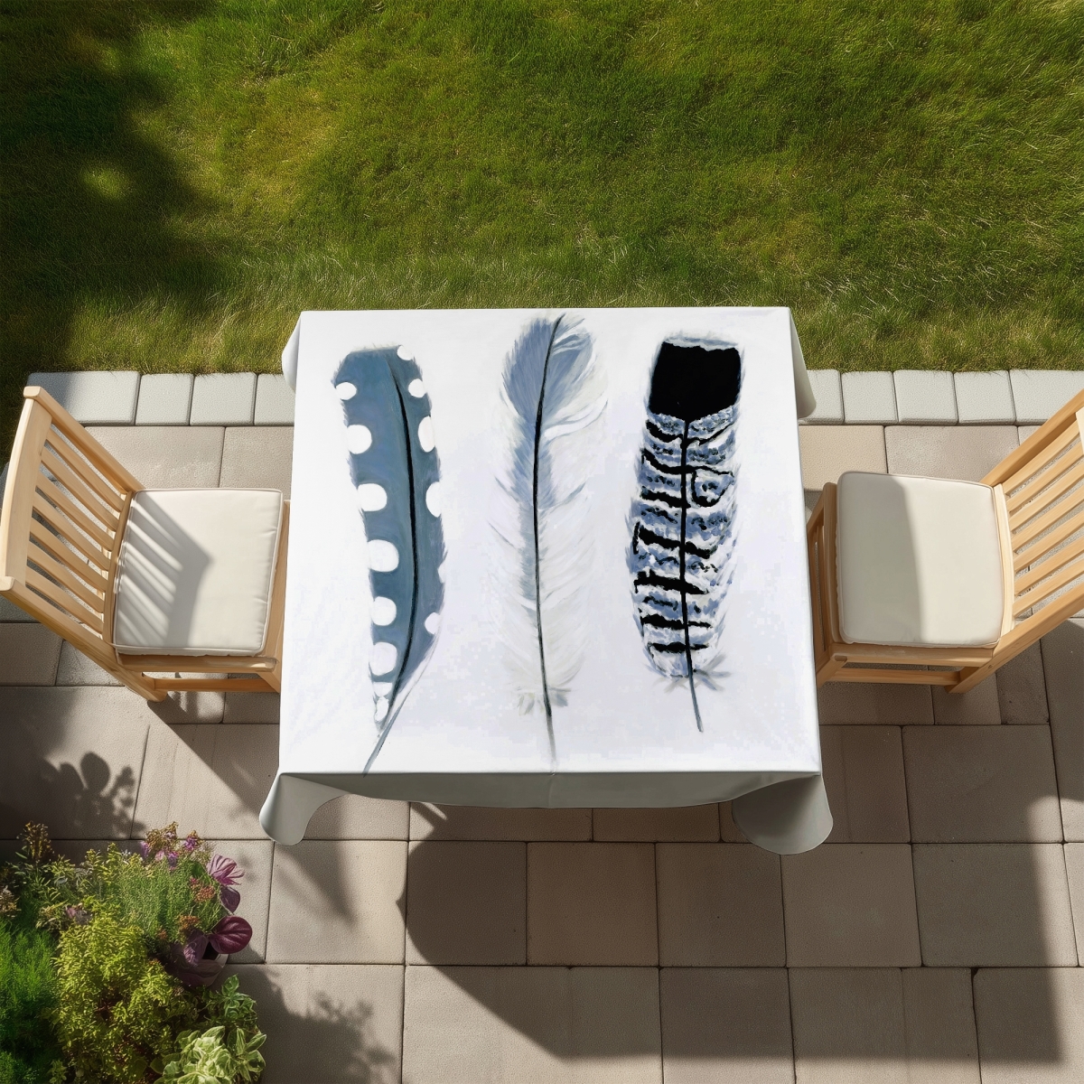 Picture of Begin Home Decor C1TC5858KRN2QP 58 x 58 in. Blue Feathers Tablecloth - Indoor & Outdoor Home Decor