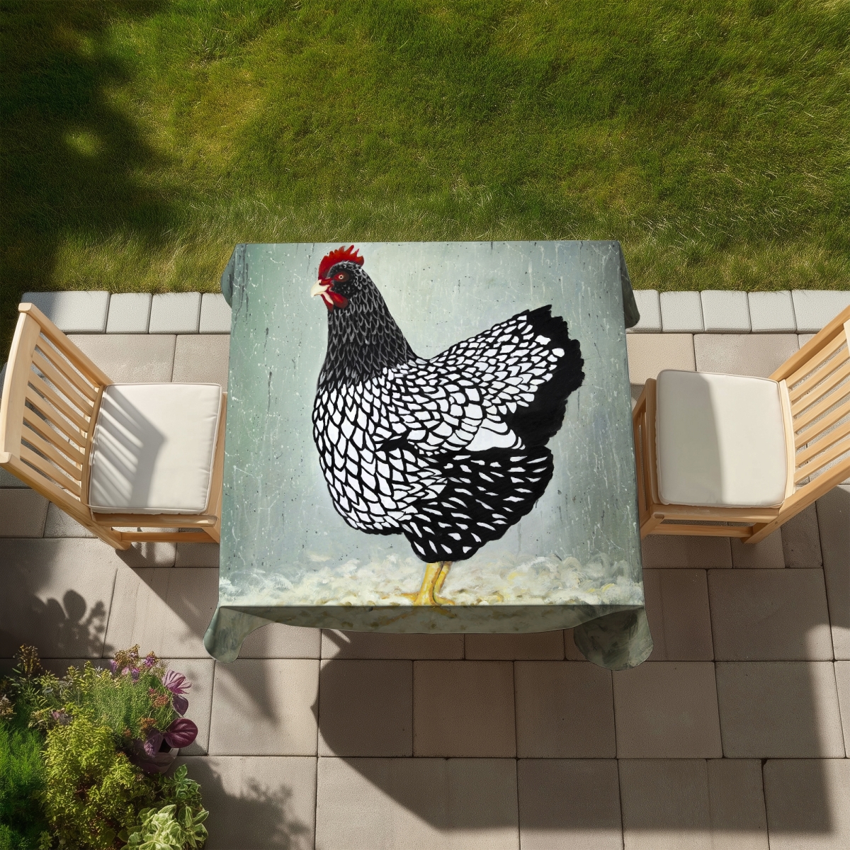 Picture of Begin Home Decor C1TC5858A3PADE 58 x 58 in. Wyandotte Hen Tablecloth - Farm Animal Decor for Home & Patio