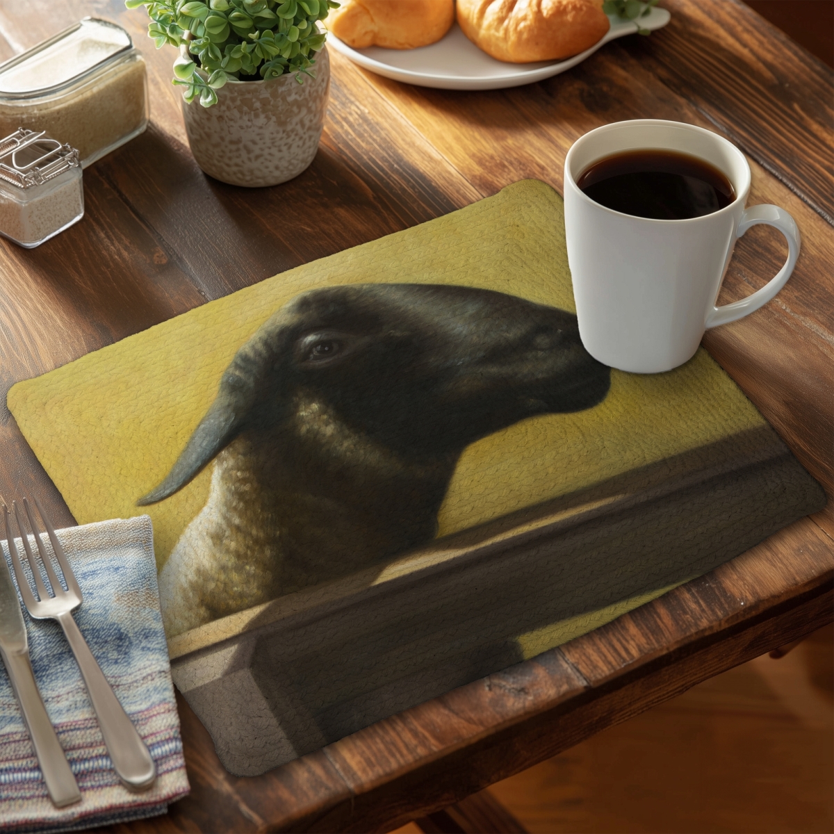 Picture of Begin Home Decor C4BP1418UUFTEW 14 x 18 in. Young Ram Braided Polyester Placemats - Stylish Home Decor - Set of 4