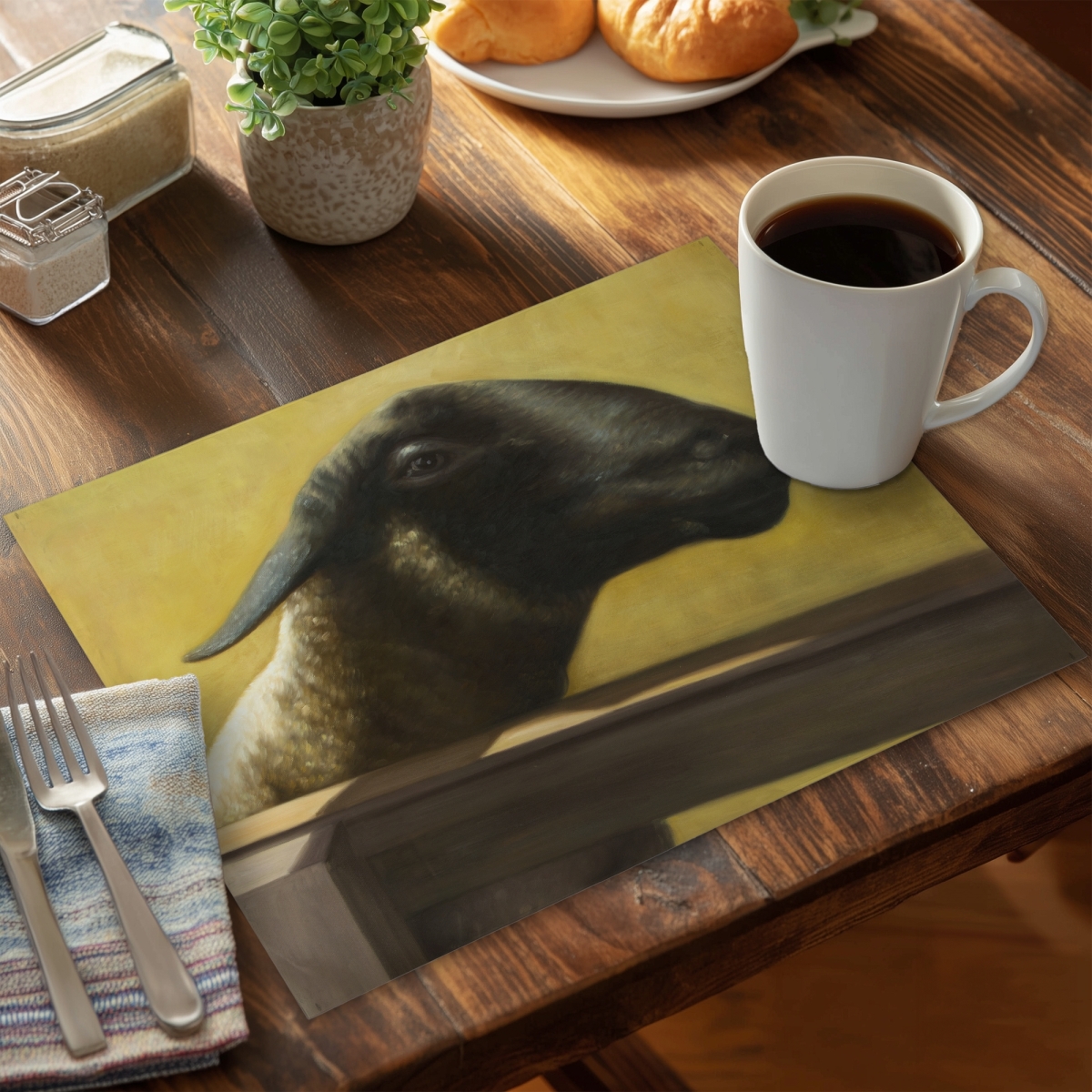 Picture of Begin Home Decor C4PP14186Z6LLN 14 x 18 in. Young Ram Polyester Placemat - Stylish Home Decor Accessory - Set of 4
