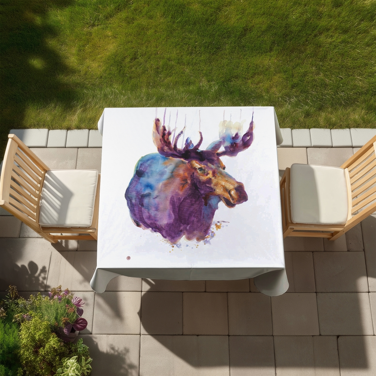 Picture of Begin Home Decor C1TC58583IW3QE 58 x 58 in. Abstract Moose Tablecloth - Rustic Indoor Outdoor Decor
